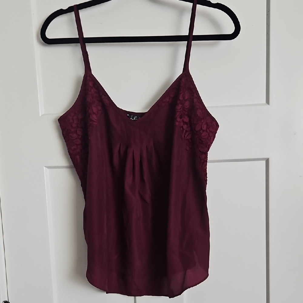 Lace Trim Burgundy Cami Top, size Large